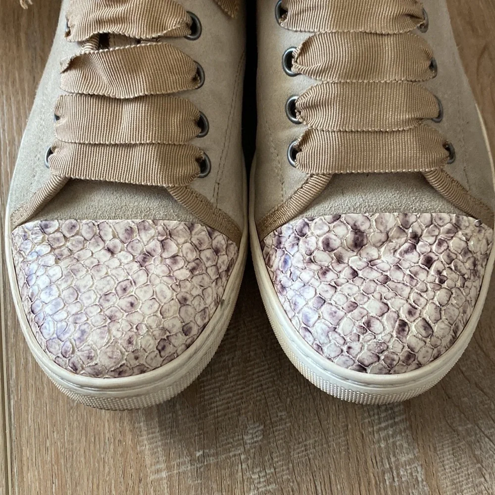 Lanvin Suede and Python Cap Toe Sneakers size 37 size 6